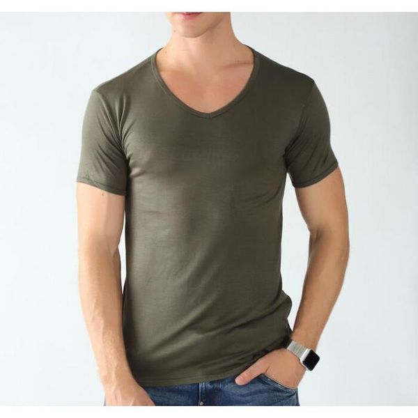 Erkek tişörtler 2pcs/lot Erkekler V-yaka T-Shirt Modal Modal Elastik Kısa Kollu Düz Renkli Kas Fit Tişört Erkek Tees Plus Boyut L-6XLMEN'ler