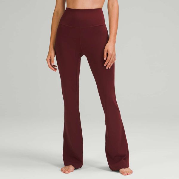 Calça flare de cintura alta, tecido de lycra fino para yoga, que absorve o suor à nossa maneira, elasticidade, treino elástico, academia, corrida, roupas esportivas