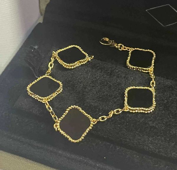 

925 silver vintage women's 5 flowers bracelet fashion classic set four leaf stone 2022 simple boutique clover desinger love jewelry hig, Golden;silver