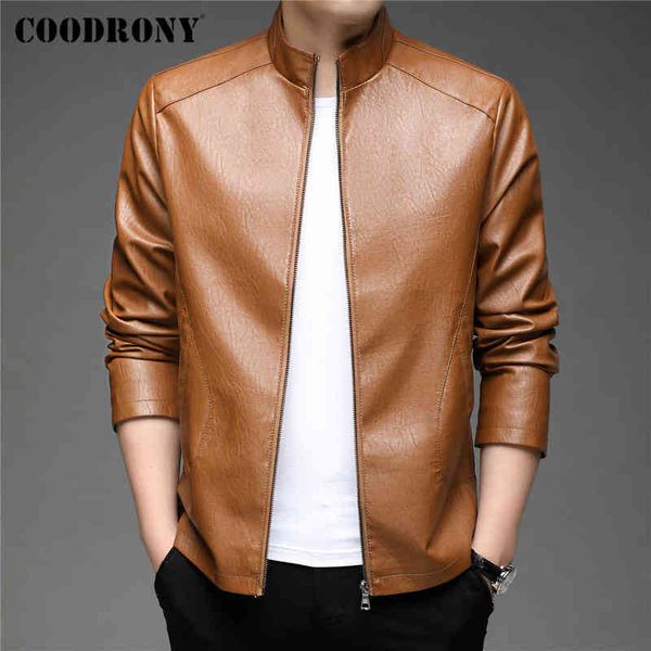 

coodrony brand faux leather jacket men clothing new arrival autumn winter jackets fashion zipper stand collar coat homme z8133 t220728, Black
