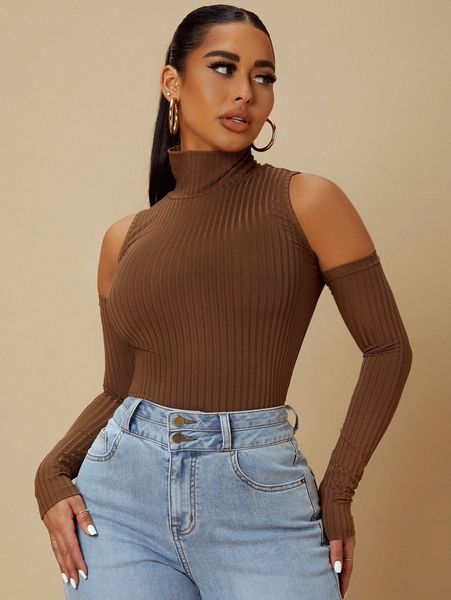 

sxy cold shoulder mock neck tee h7bc#, White
