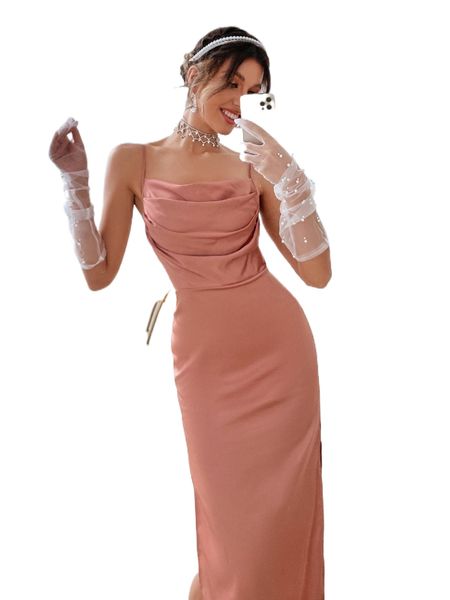 

split thigh backless satin cami dress g8vy#, Black;gray