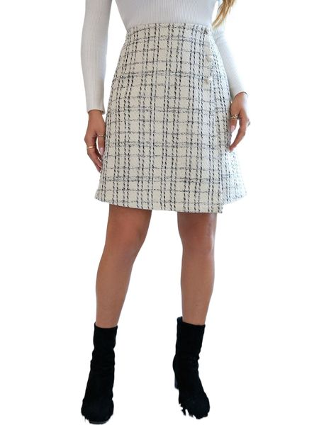 

plaid asymmetrical tweed skirt b4fh#, Black