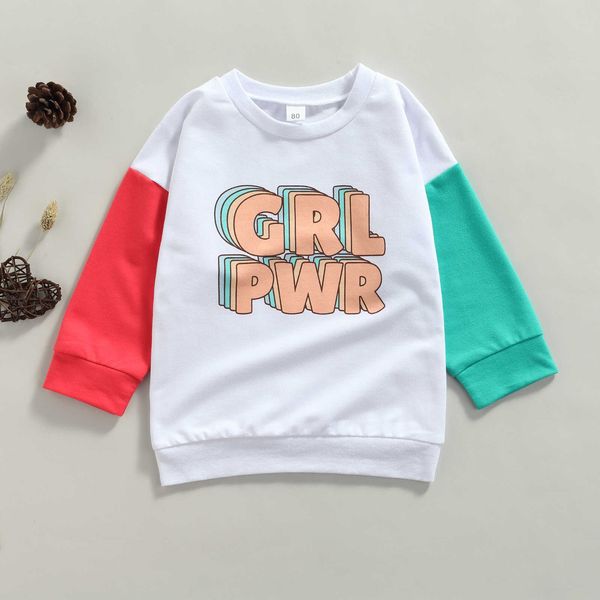 

1-6y autumn causal kids t-shirt girls sweatshirt outwear letter printed patchwork long sleeve pullover, Blue