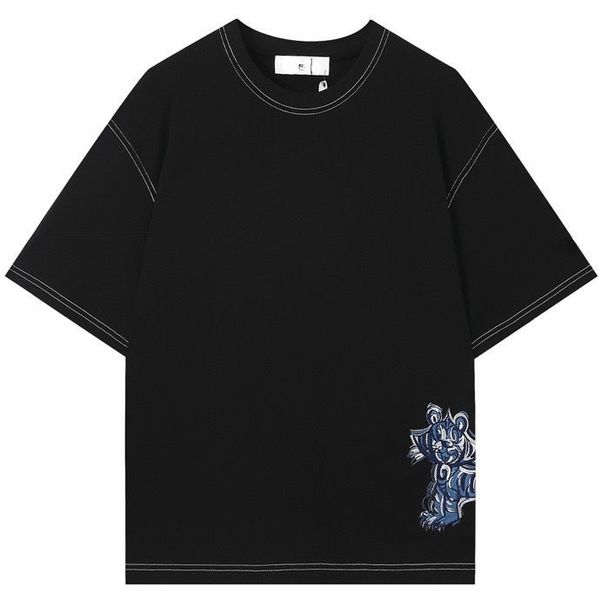 

embroidered t shirts short sleeve men's casual simple loose versatile round neck cotton half bottomed shirt lovers, White;black