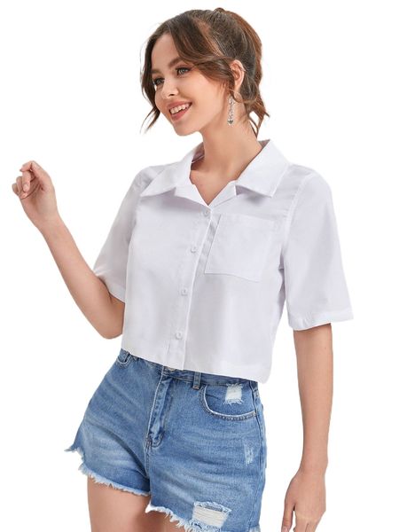 

button front crop shirt c7ag#, White