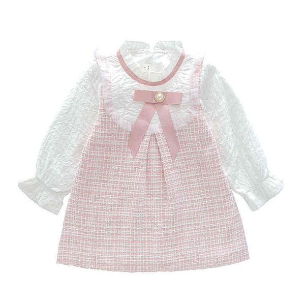 

toddler baby girl dress 2022 spring new sweet style long sleeve princess dress plaid a-line skirt kid clothes baby vestido 1-5y y220510, Red;yellow
