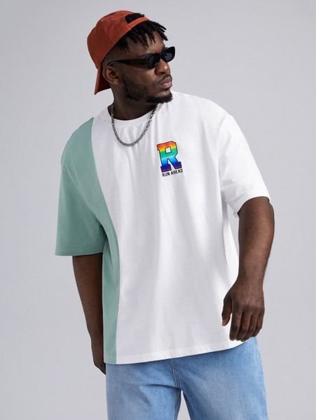 

extended sizes men two tone letter graphic tee p3h0#, White;black