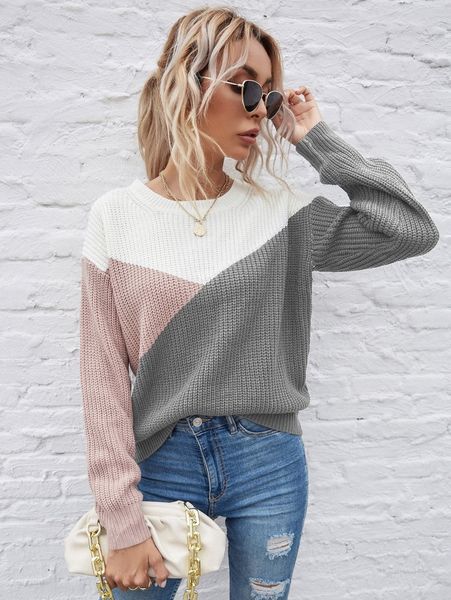 

color block drop shoulder sweater 76oe#, White;black