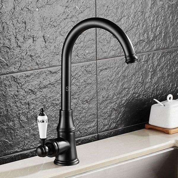 Rubinetti da cucina Gizero Oil Rubber Bronze Miscelatore da bagno di alta qualità Rubinetto Maniglia in ceramica Lavello Torneira Rubinetti neri ZR352