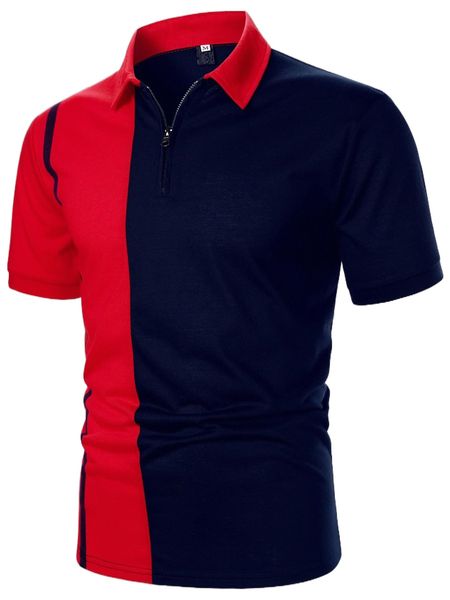 

men two tone quarter zip polo shirt b4pv#, White;black