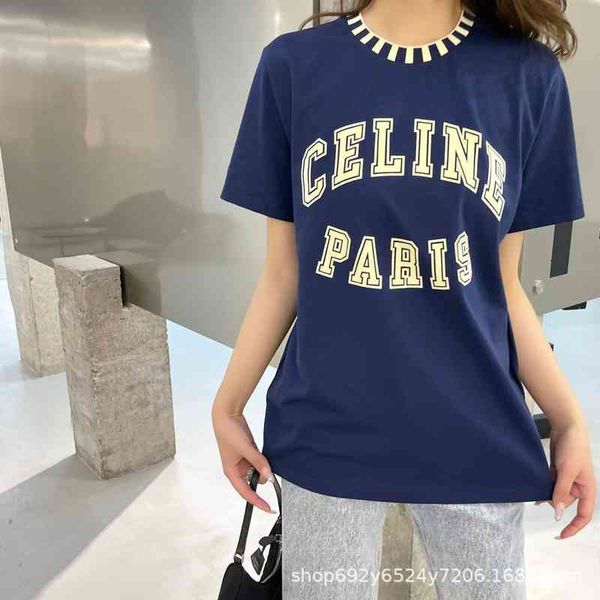 

women's t-shirt ce home spring and summer flocking letter printing stitching contrast color 100 matching short sleeved t-shirt for men, White
