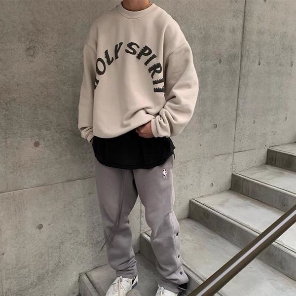 

nice washed sweatshirts men women foam printing crewneck hoodie, Black