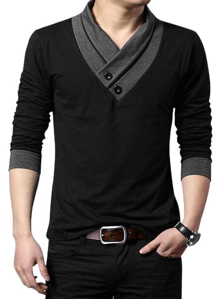 

men surplice neck contrast binding t-shirt u1n5#, White;black