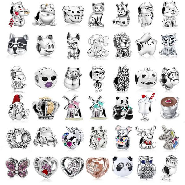 925 Sterling Silver Dangle Charm Color Firecracker Bull Ox Dog Bead Fit Pandora Charms Bracelet Acessórios de jóias DIY