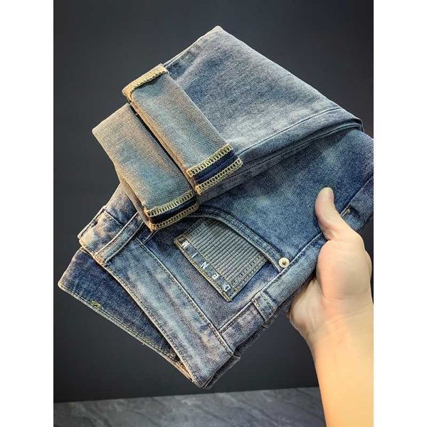

jeans men's 2022 spring and summer new high-end light luxury embroidered korean ins fashion versatile slim leggings, Blue