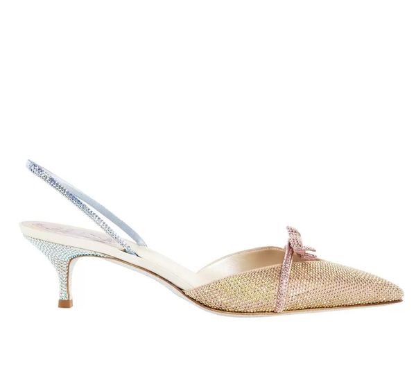 

elegant rene sandals shoes women kitten heel slingbacks terina bridal wedding dress strass pointed toe glitter soles pumps, Black