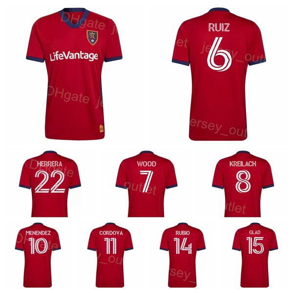 Клубная команда MLS Royal Salt Lake 6 Ruiz Soccer Jersey 9 Meram 10 Cordova 18 Macmath 2 Brody 16 Chang 12 Caldwell 21 Schmitt 7 Wood Football Комплекты цвета красная спортивная форма