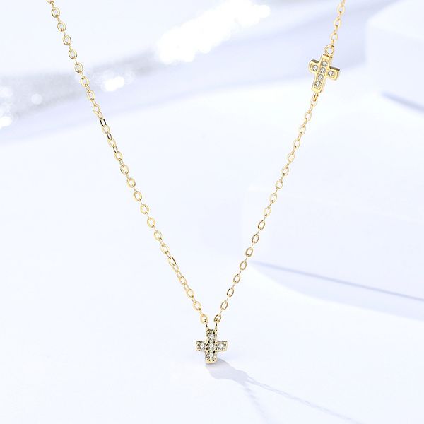 

s925 silver mini cross necklace women's simple micro set clavicle chain jewelry