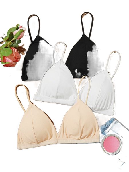 

ribbed triangle bralette set - 3 pack p2n0#, Black;red