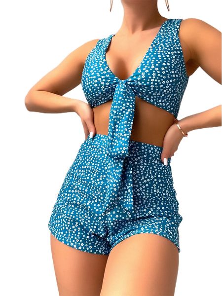 

ditsy floral print knot bikini swimsuit i9yv#, White;black