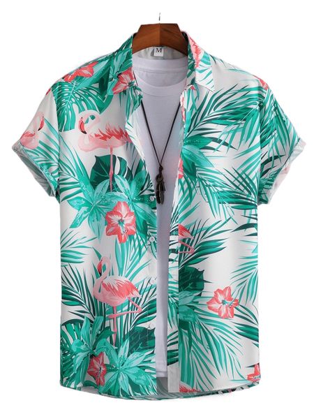

men tropical & flamingo print shirt without tee b3cp#, White;black