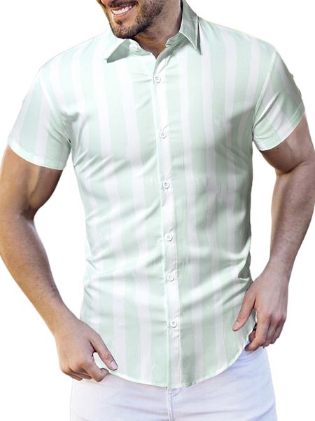 

men striped button front shirt j96h#, White;black
