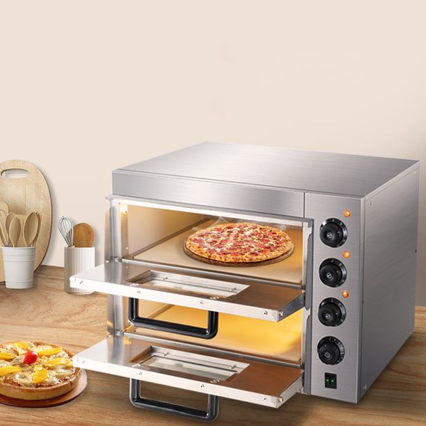 Forno per pizza a doppio strato in acciaio inossidabile Forno per pizza commerciale per pane e pizza Forno con controllo della temperatura