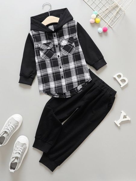 

toddler boys plaid hooded jacket with sweatpants she, White