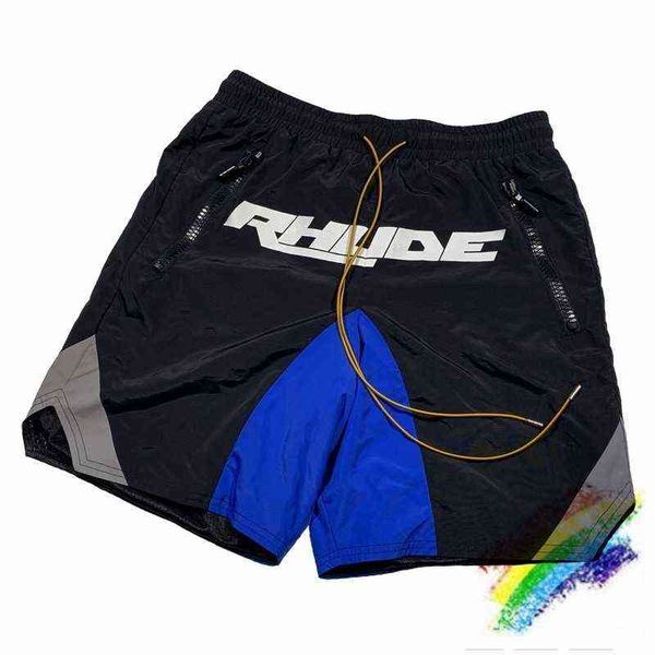 

rhude designer reflective shorts hip-hop black blue 1 1 high-quality rhude mens yellow drawstring zip pocket y200831 high-quality, White;black