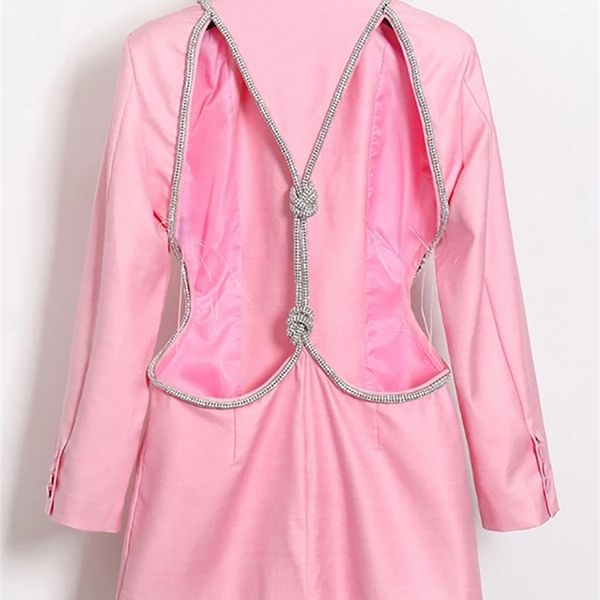 

twotwinstyle backless diamond blazer female lapel collar long sleeve slim hollow out womens coat fashion 220815, White;black