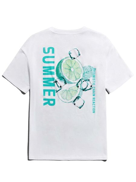 

men lemon & letter graphic drop shoulder tee x1et#, White;black