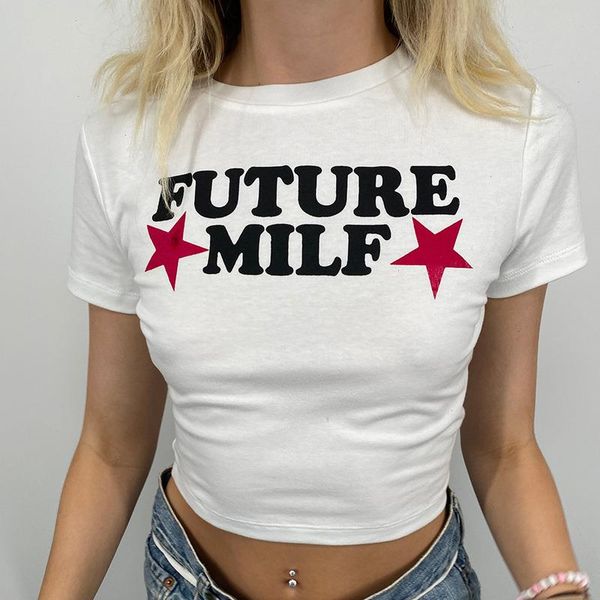 

high street harajuku retro tee alphabet stars fashion casual print o neck short sleeve navel women clothing size, White