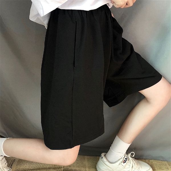 

summer gray shorts women fashion ladies elastic waists pants high waist streetwear wide leg oversize simple 220518, White;black