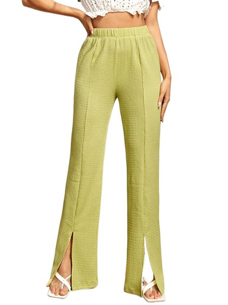 

elastic waist seam front split hem pants o6qx#, Black;white