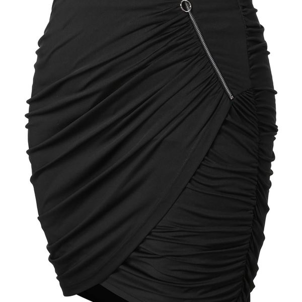 

rol plus size zipper asymmetrical ruched skirt women skirt mini casual office skirt faldas mujer moda spring summer 5xl y200326, Black