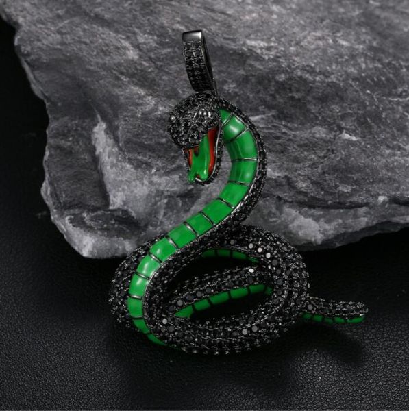 

hip hop 5a cz stone paved bling iced out black cobra snake pendants necklace for men rapper jewelry gift, Silver