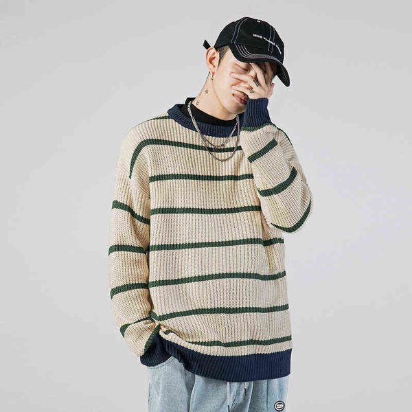 

mode man contrast gestreepte gebreide trui winter 2021 mannen en vrouwen plus fleece trui harajuku oversized trui t220730, White;black