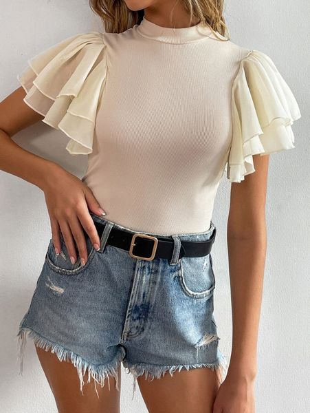 

mock neck butterfly sleeve tee y9ux#, White