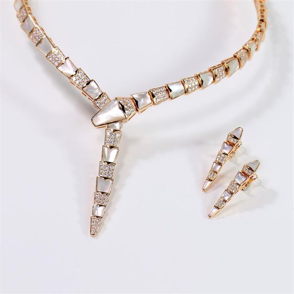 

europe america designer jewelry sets fashion lady women brass 18k gold setting diamond mother of pearl snake shape wide chain dinn256f, Silver
