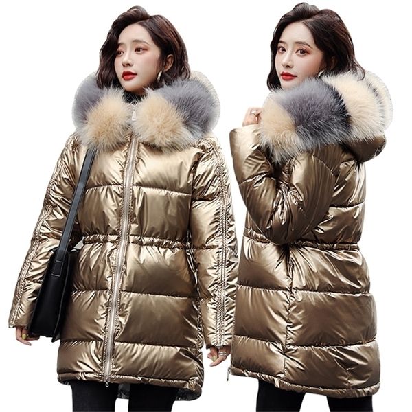 

winter 30 degrees waterproof women parkas slim hooded fur collar thick warm jacket coat y201012, Black