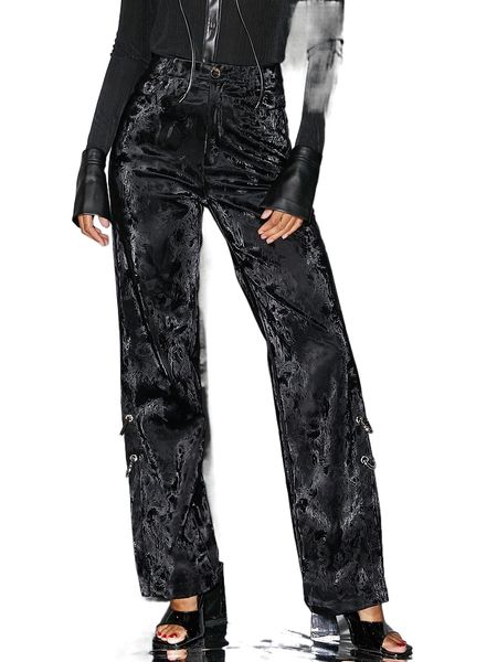 

high waist slit hem pu leather pants d32p#, Black;white