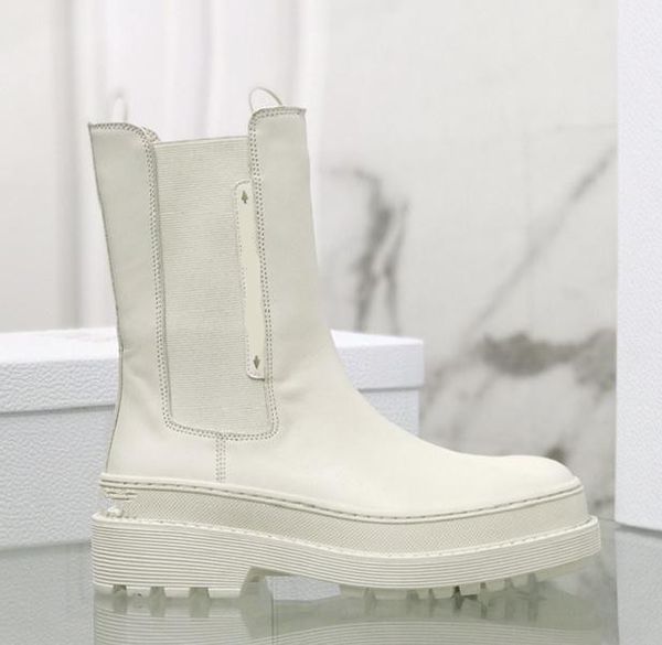 

luxury new star chelsea boots women's elastic mid-tube sleeve boot thick heel thick-sole wear-resistant leather short martin boots, Black