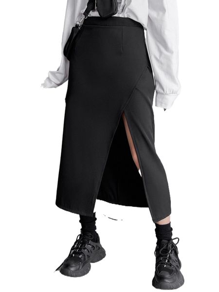 

dazy high waist wrap hem skirt 68bq#, Black