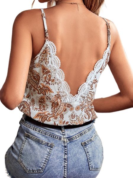 

floral print lace trim cami b3qk#, White