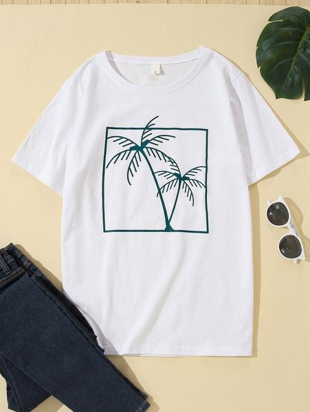 

men 1pc palm tree print tee k3dt#, White;black
