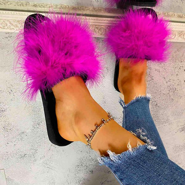 Slippers de Verão Mulher Furry Home Shoes 2022 Slides antiderrapante Moda Feminina Calçado Casual Flip Flip Flops Mulheres Sandálias Slipper Y220412