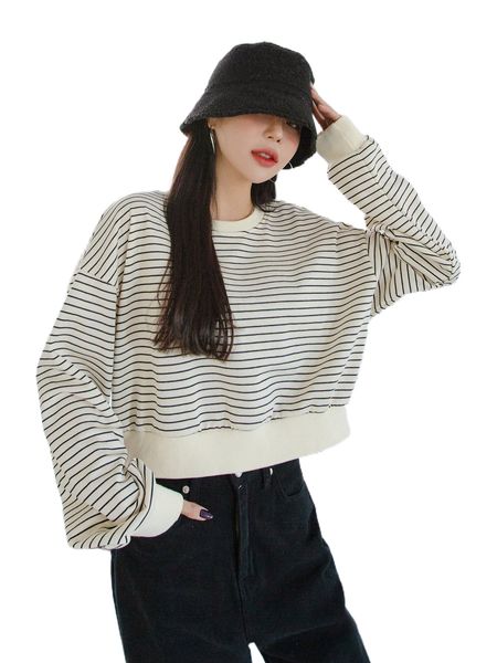 

dazy striped print drop shoulder sweatshirt a4ia#, Black