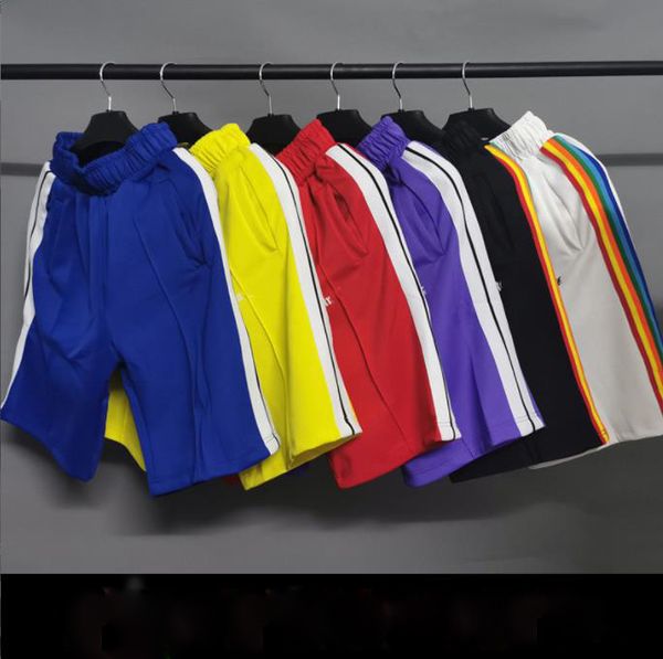 

rainbow straight shorts pants fashion side stripe men and women couple casual five pants, Black