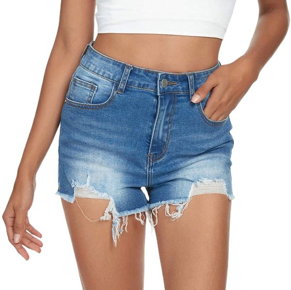 

women's summer ripped hole high waist casual short jeans m3kk#, White;black
